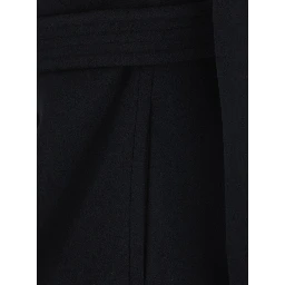 Wrap coat with collar and long sleeves in black wool for women