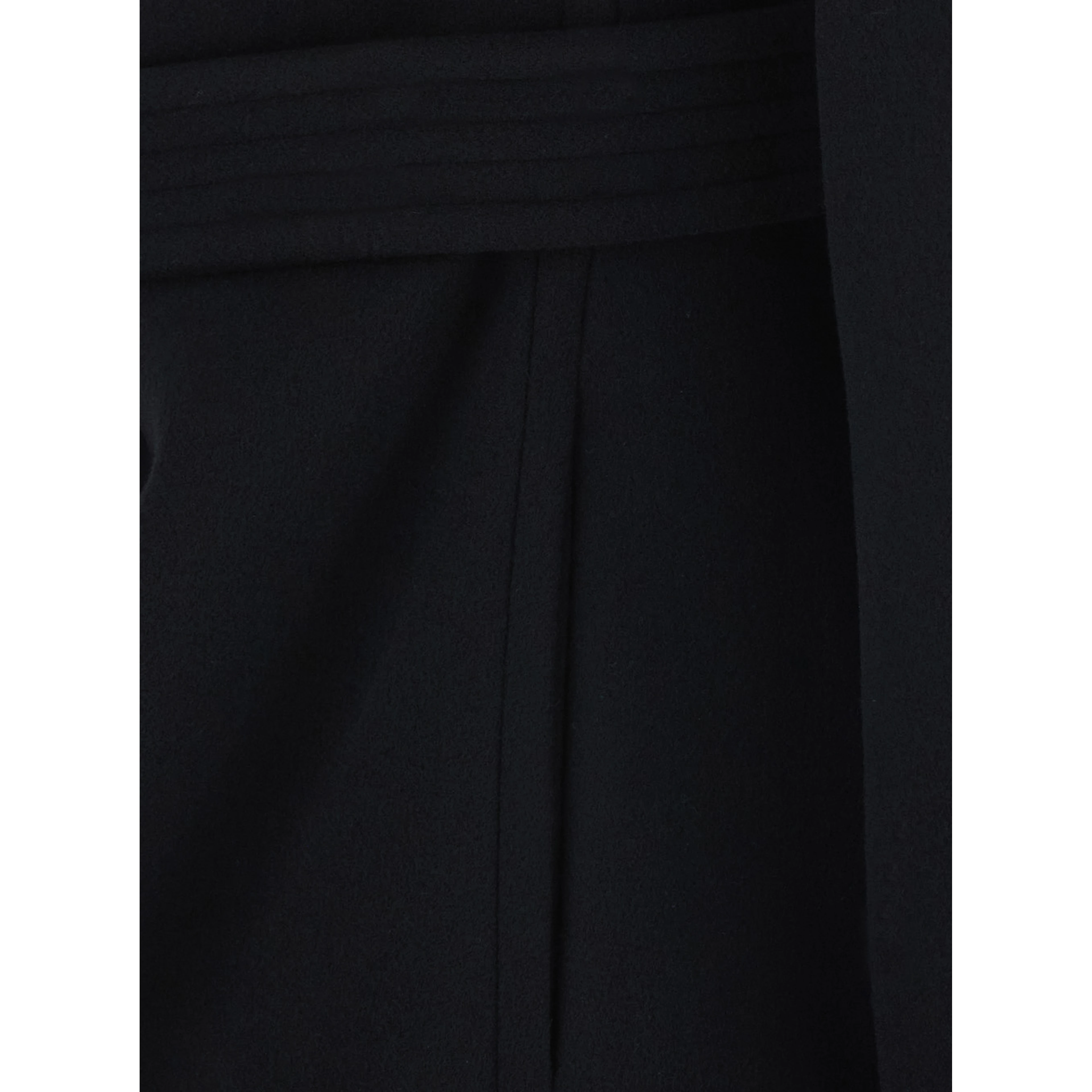 Wrap coat with collar and long sleeves in black wool for women