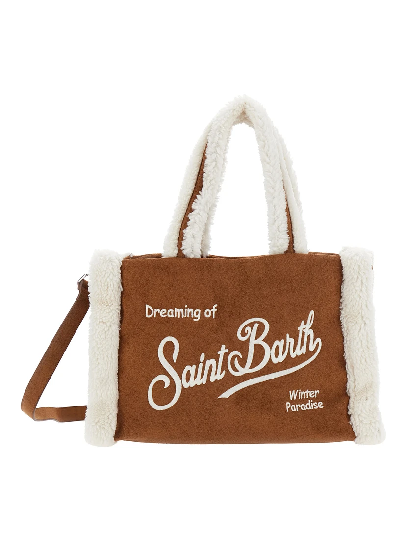MC2 SAINT BARTH KIDS Brown women’s handbag with shoulder strap and synthetic fur in Tech Fabric