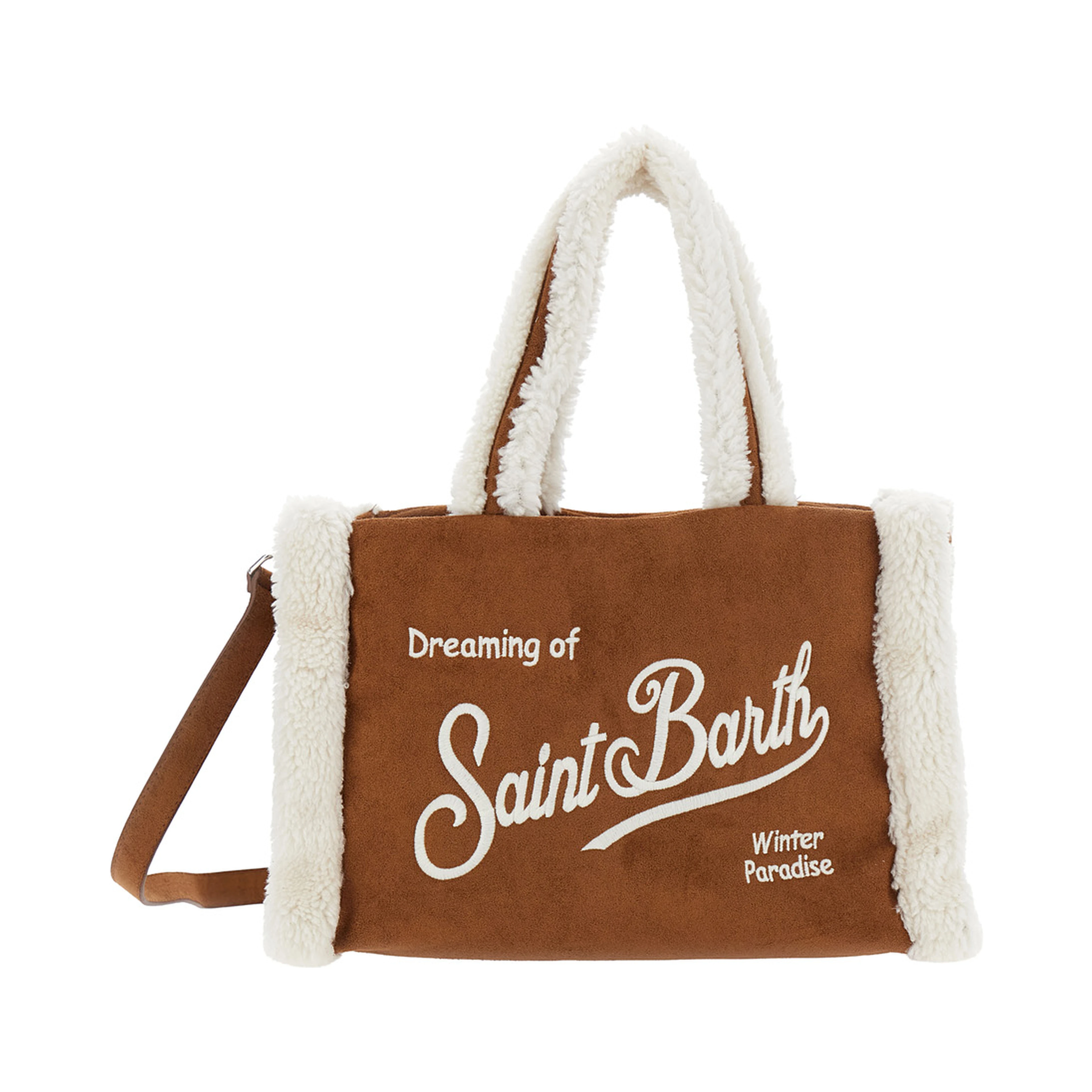 MC2 SAINT BARTH KIDS Brown women’s handbag with shoulder strap and synthetic fur in Tech Fabric