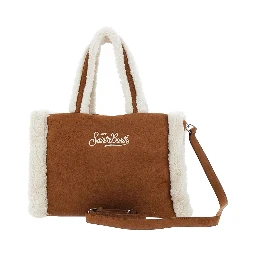 MC2 SAINT BARTH KIDS Brown women’s handbag with shoulder strap and synthetic fur in Tech Fabric