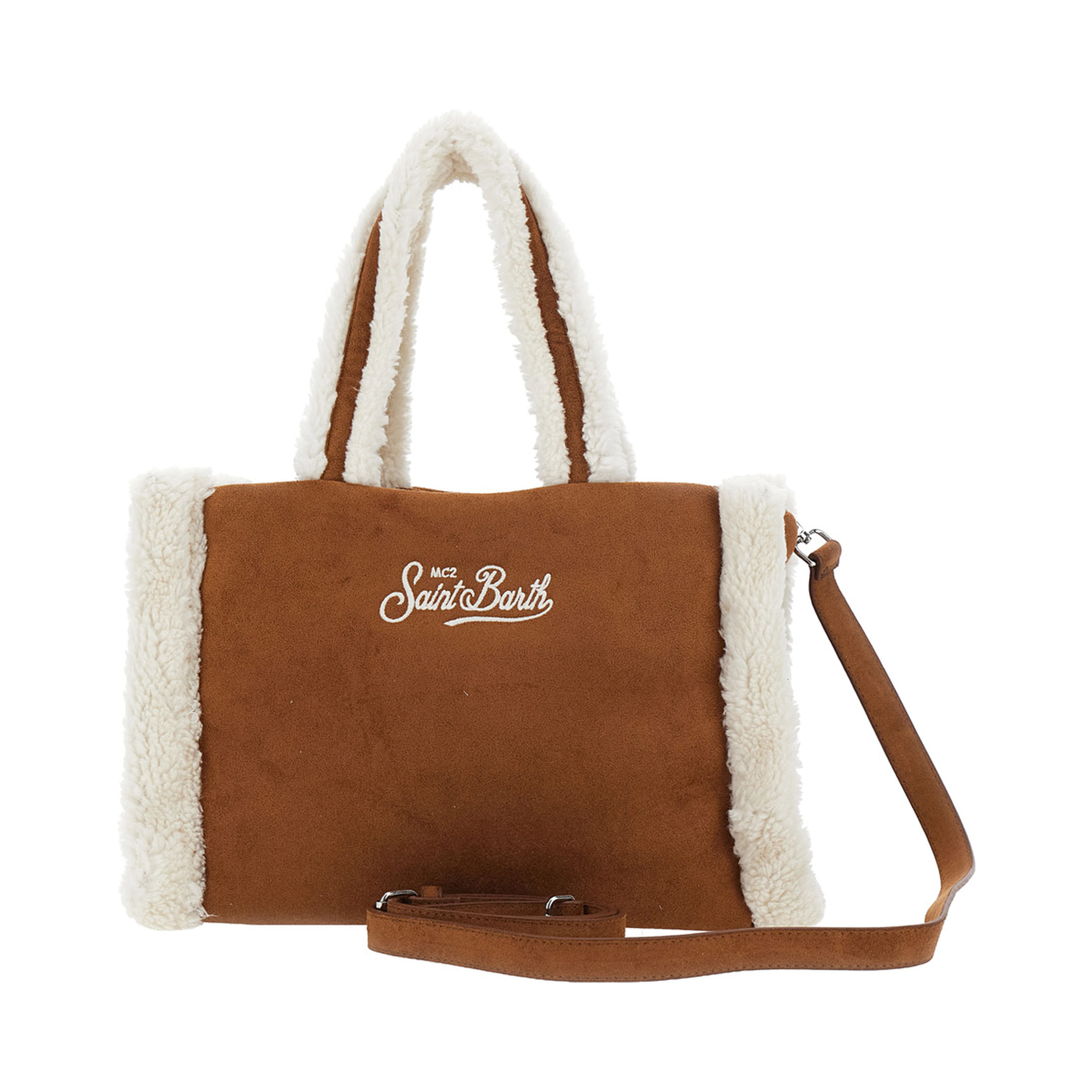 MC2 SAINT BARTH KIDS Brown women’s handbag with shoulder strap and synthetic fur in Tech Fabric