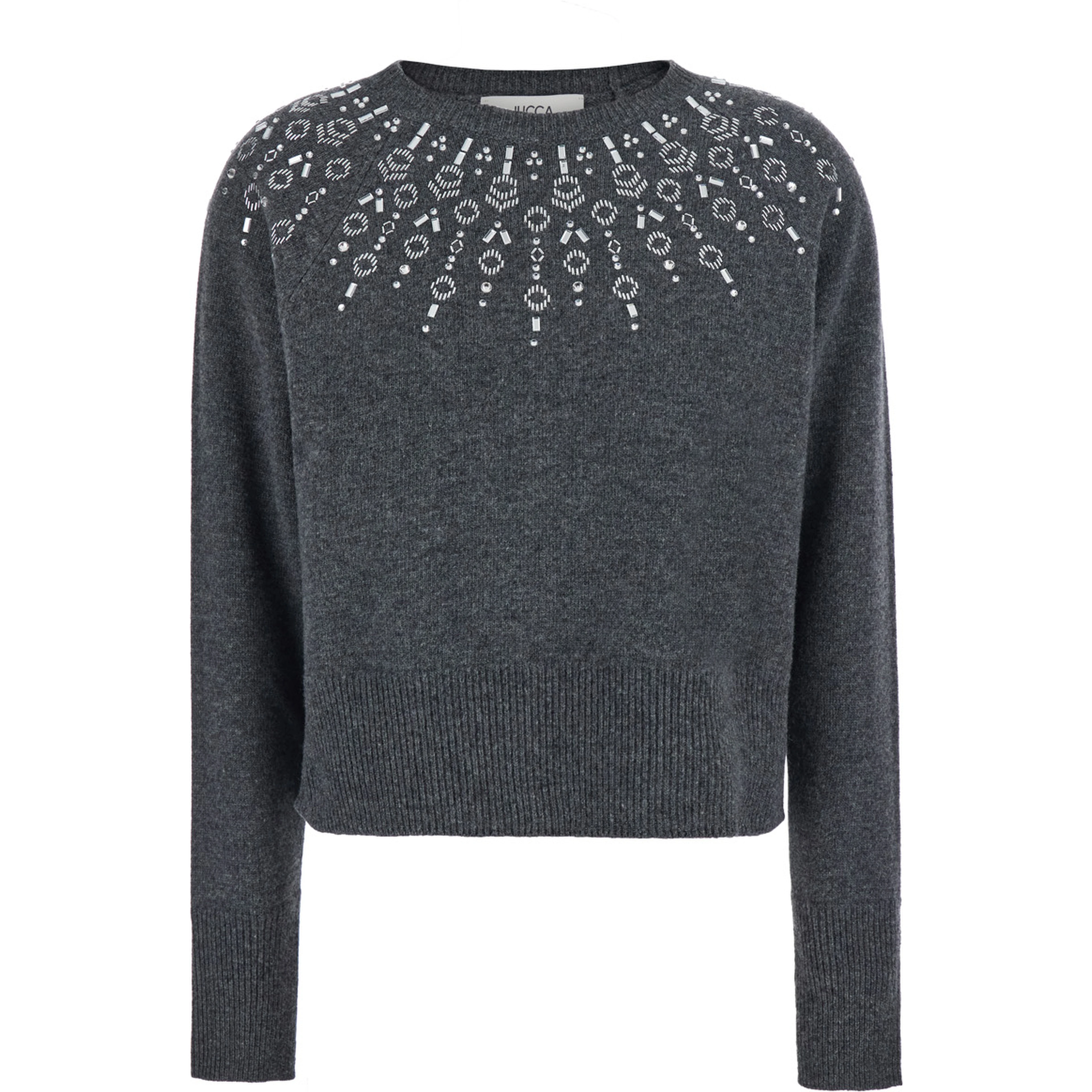 Sweater with Front Applications in Gray for Women