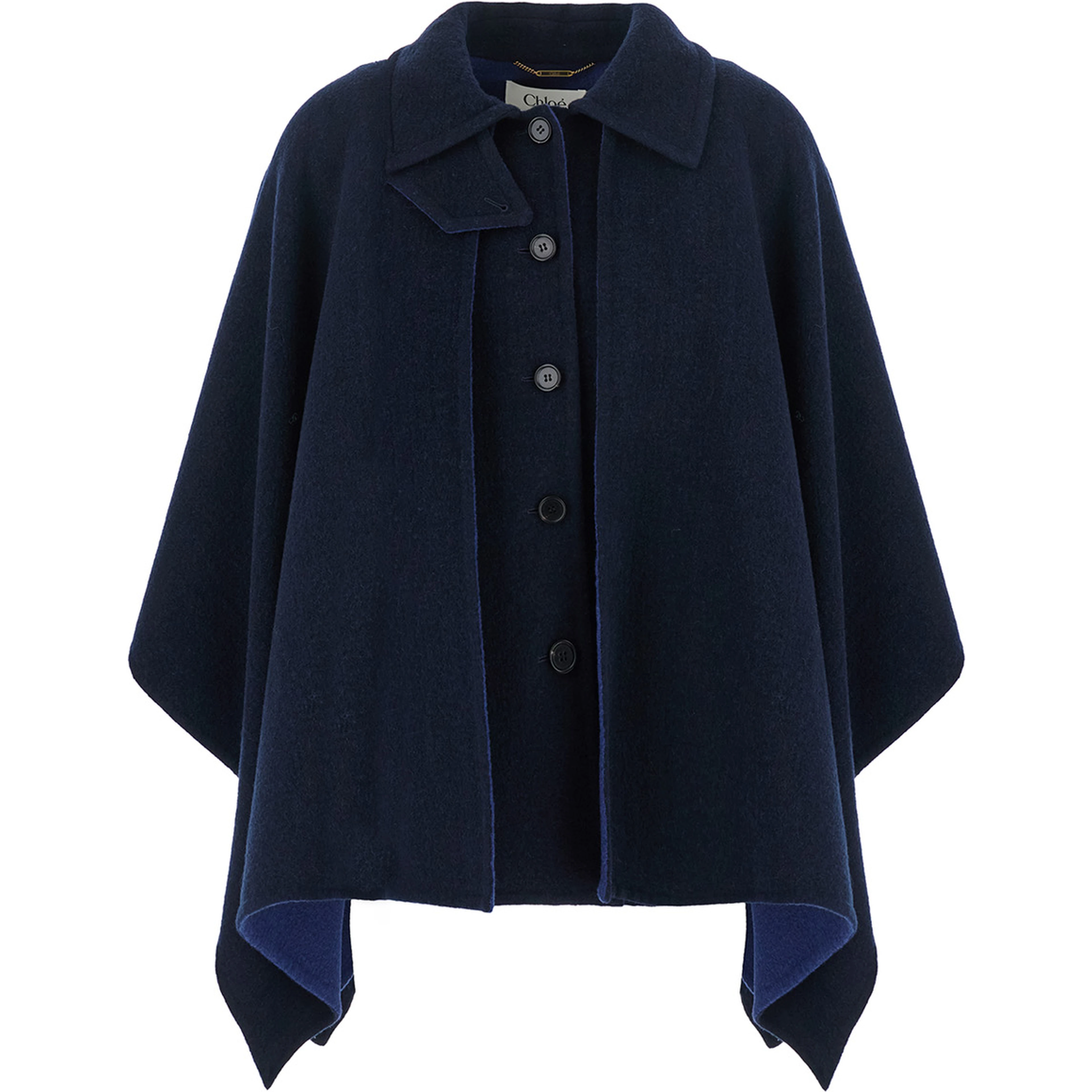 Blue Cape with High Collar and Front Zip Closure in Wool