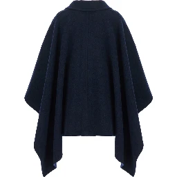 Blue Cape with High Collar and Front Zip Closure in Wool
