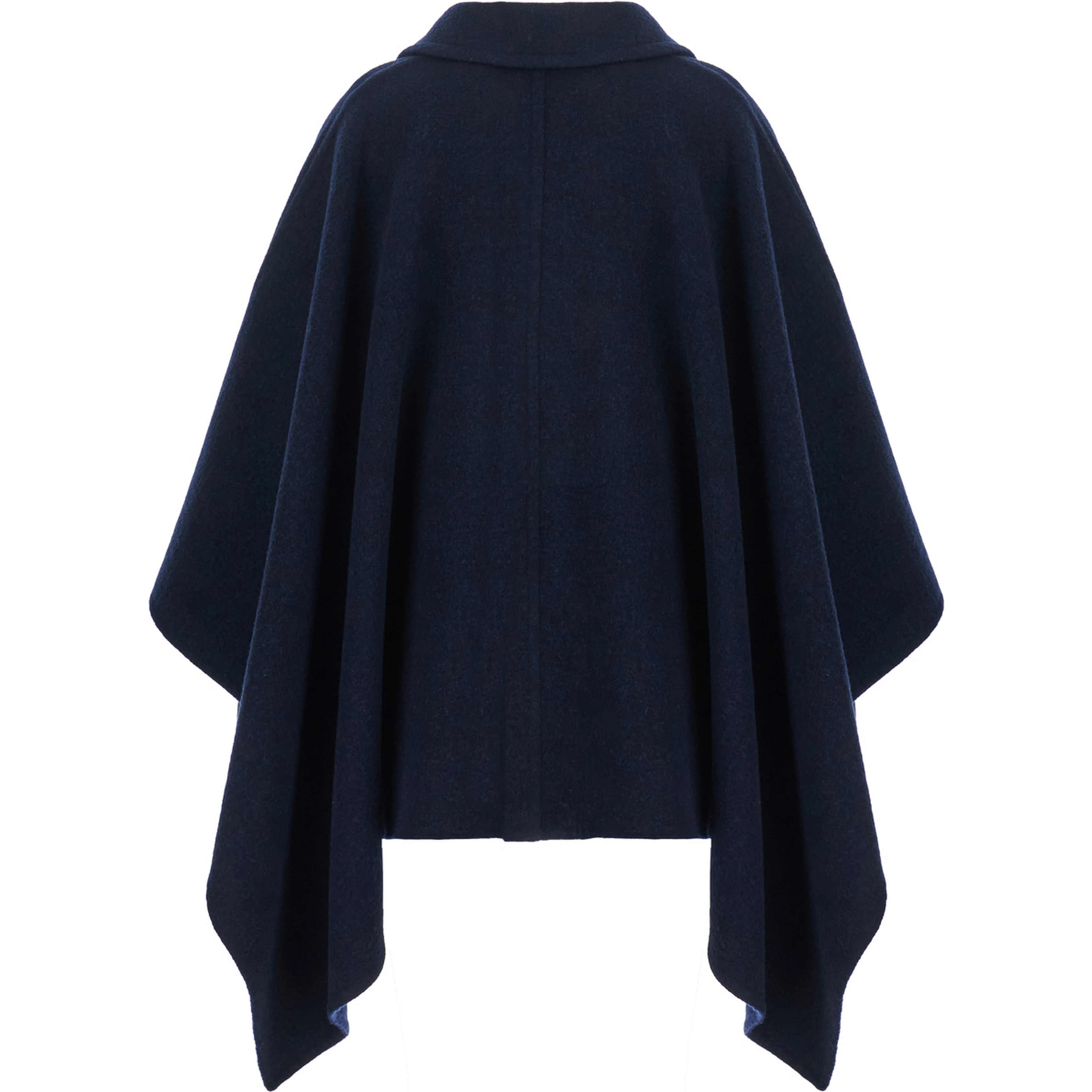 Blue Cape with High Collar and Front Zip Closure in Wool