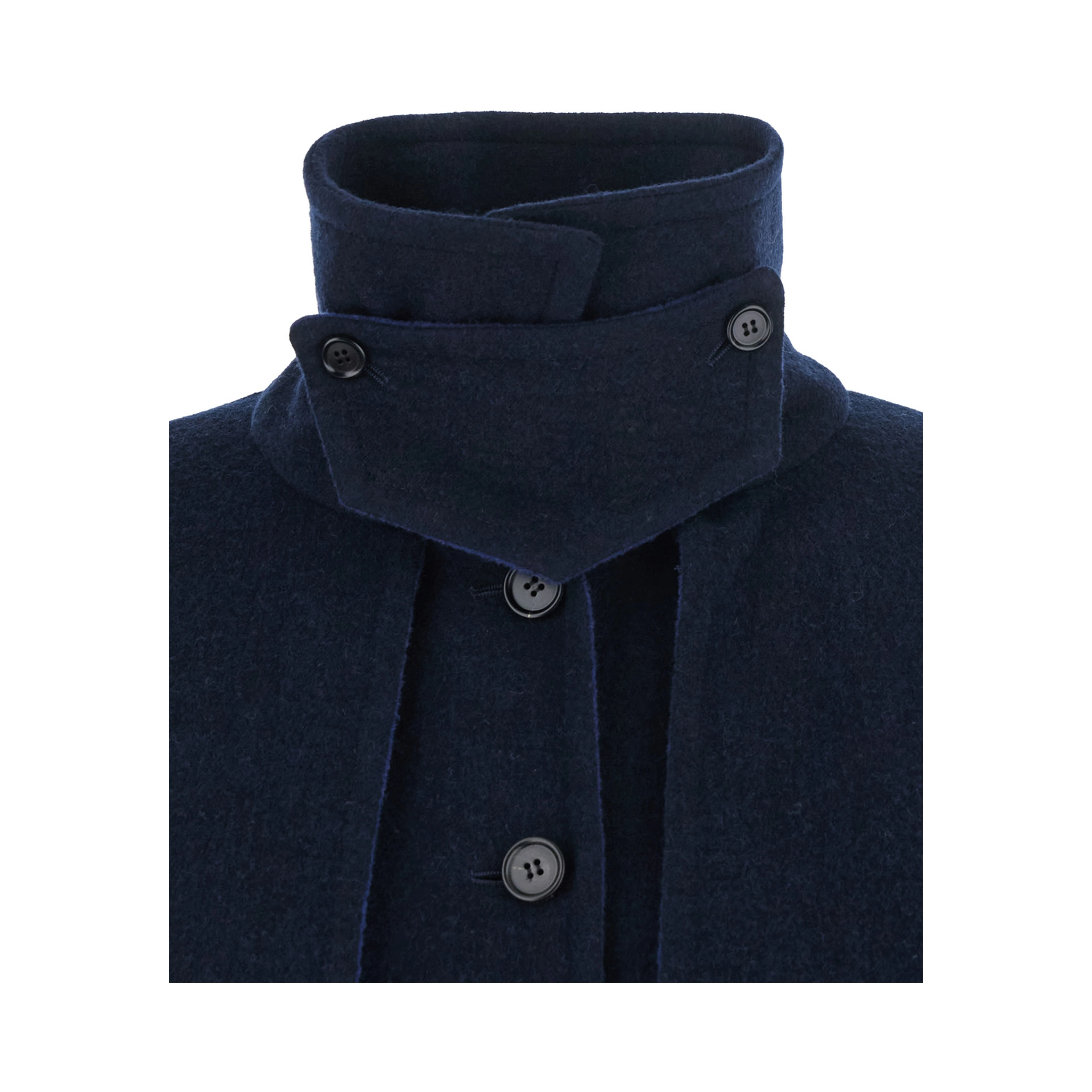 Blue Cape with High Collar and Front Zip Closure in Wool