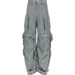 Gray Viscose Cargo Pants