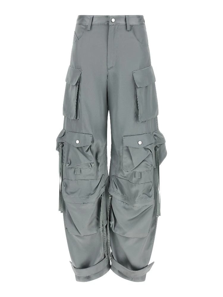 Gray Viscose Cargo Pants