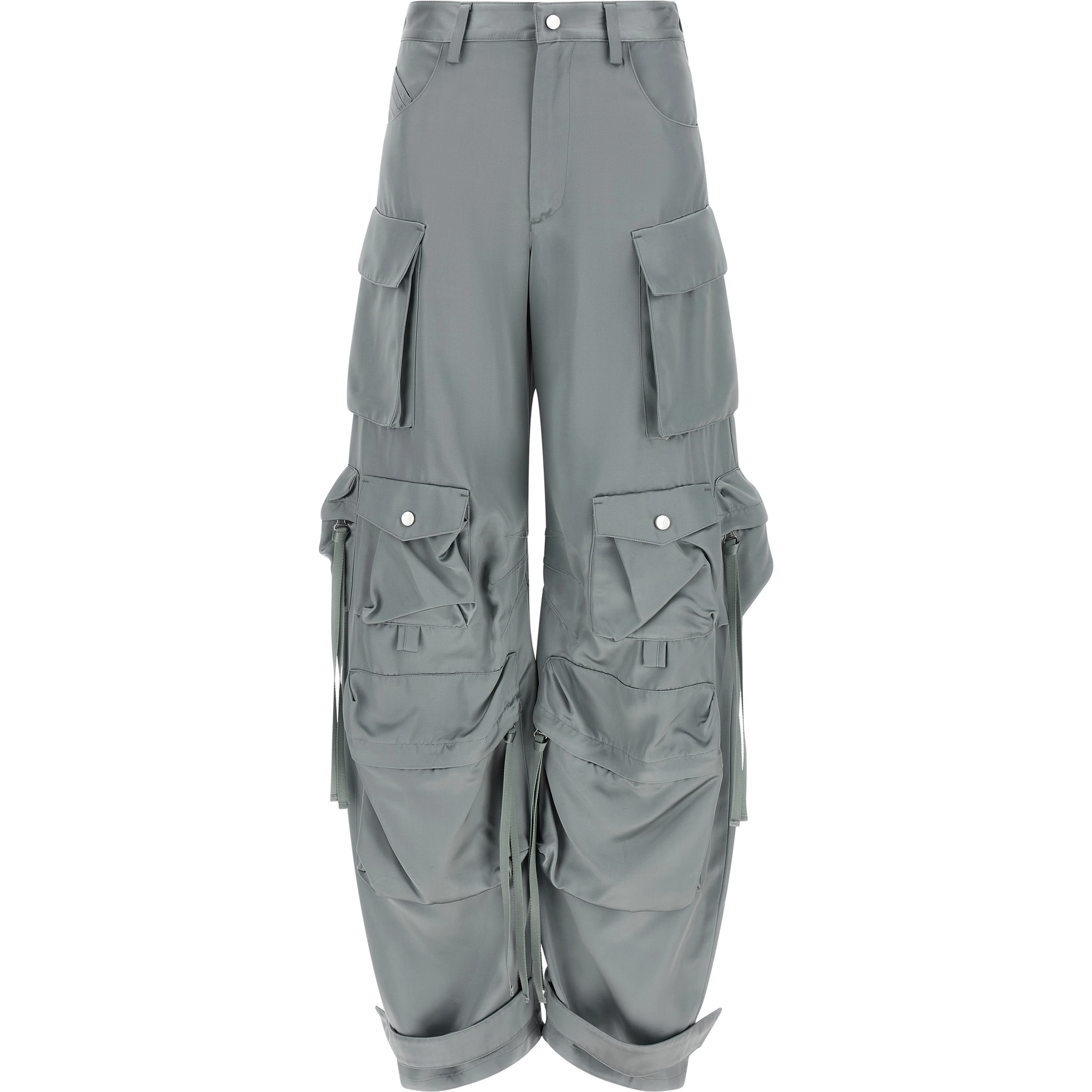 Gray Viscose Cargo Pants