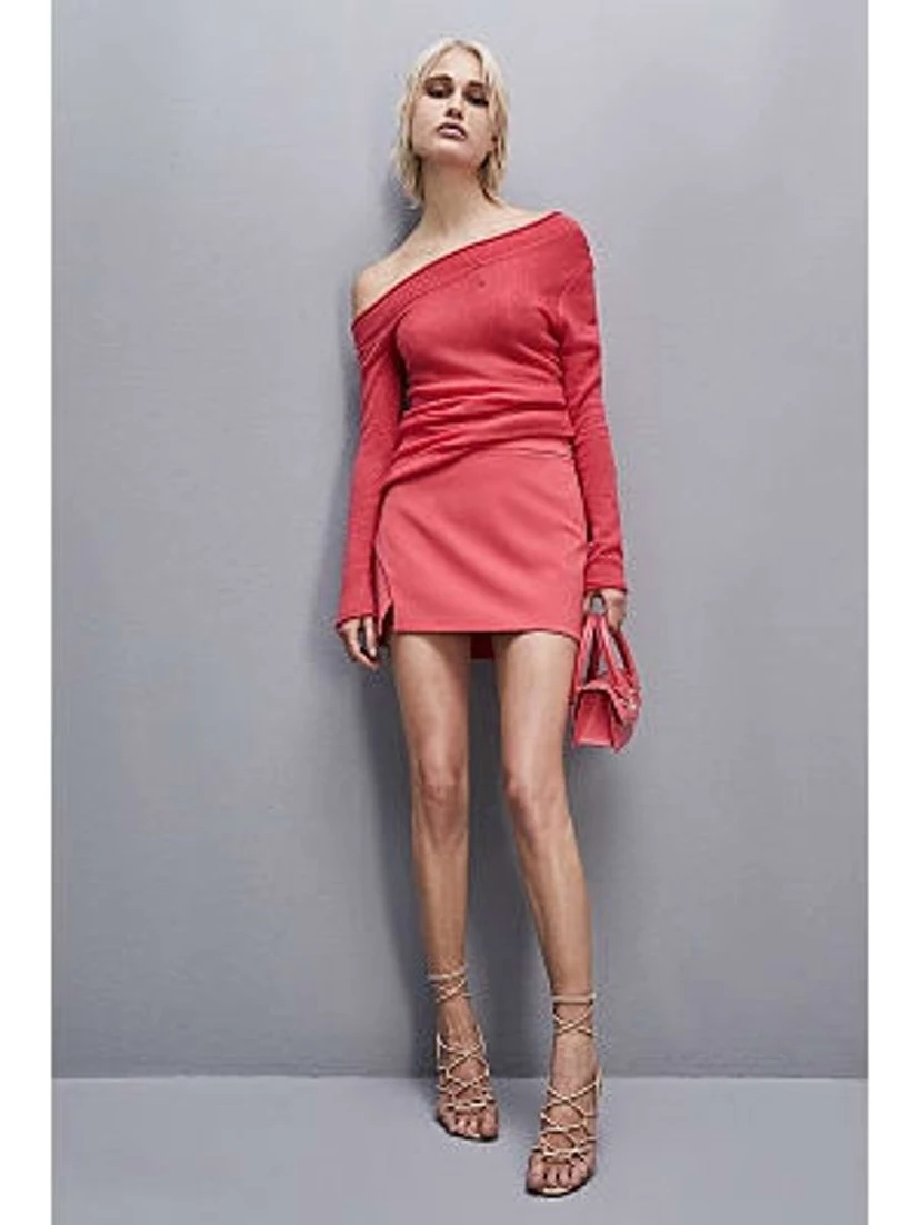 Pink Polyester Mini Skirt