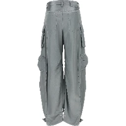 Gray Viscose Cargo Pants