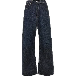 Wide leg jeans with raw-cut waistline