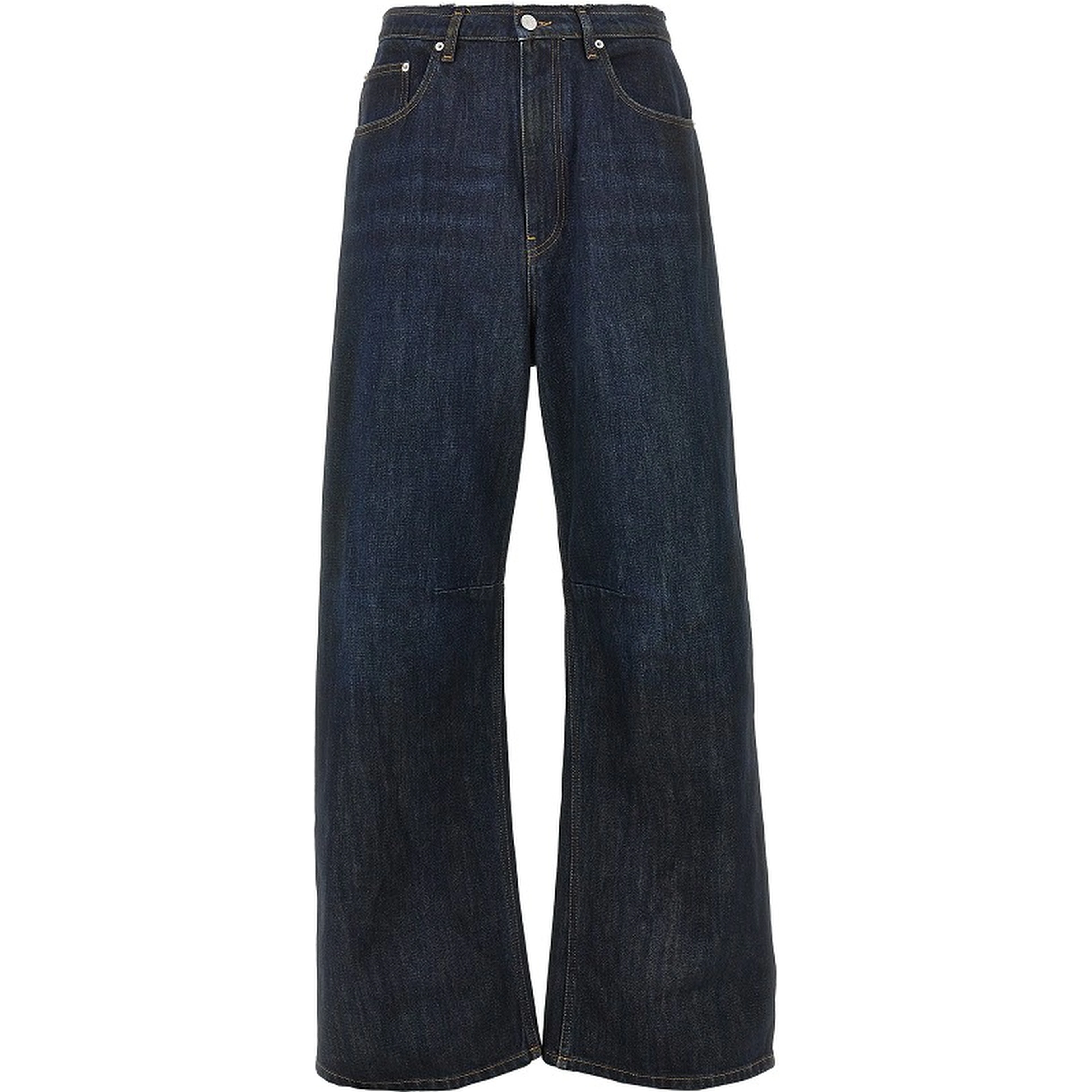 Wide leg jeans with raw-cut waistline