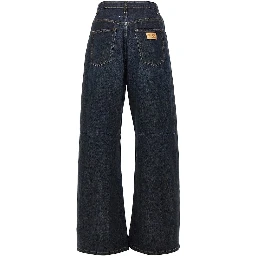Wide leg jeans with raw-cut waistline