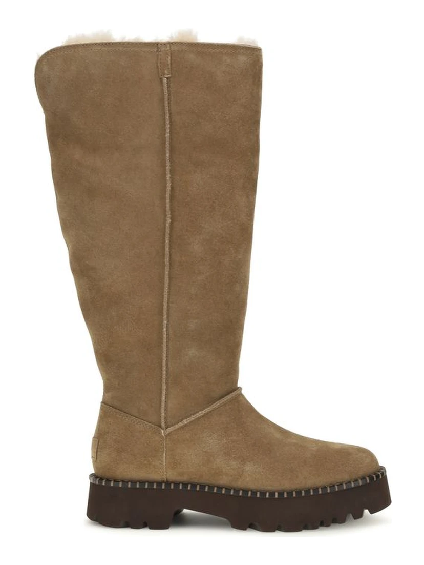 Beige Suede Leather Flat Boots