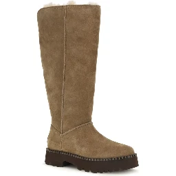 Beige Suede Leather Flat Boots
