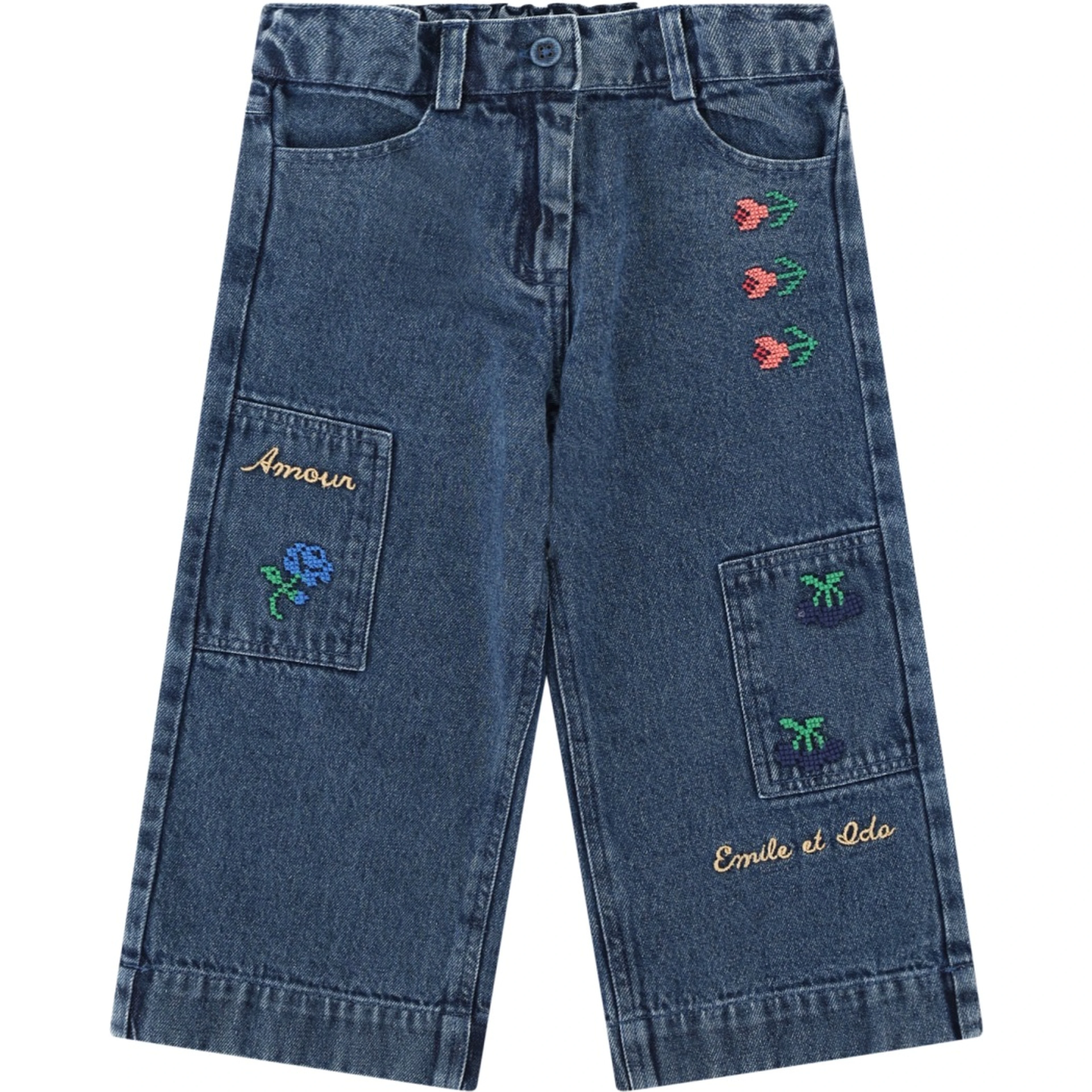 pantalon denim brode
