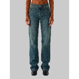 Moon laser dark blue wash denim straight jeans