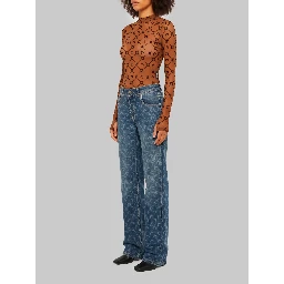 Moon laser dark blue wash denim straight jeans