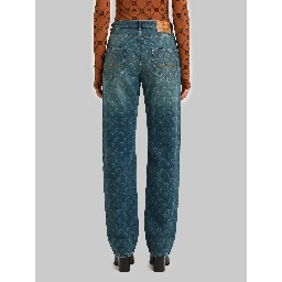 Moon laser dark blue wash denim straight jeans
