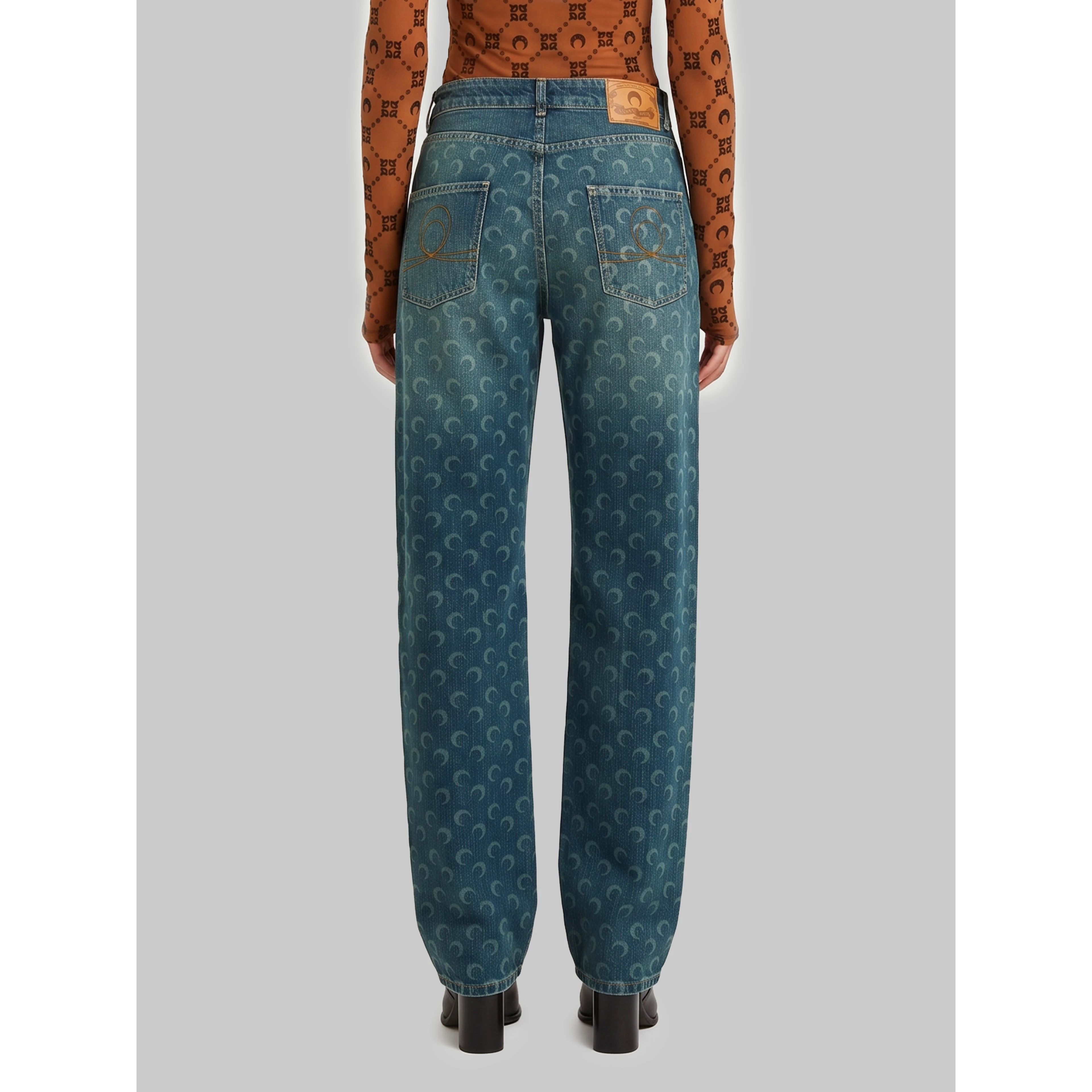 Moon laser dark blue wash denim straight jeans