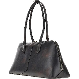 Old effect leather shoulder bag