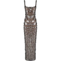 GUNMETAL SQUARE NECK RHINESTONE MAXI DRESS