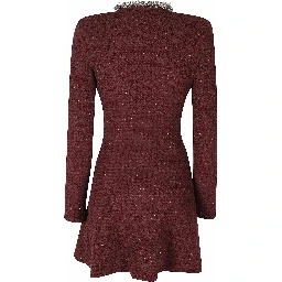 BURGUNDY TEXTURED KNIT EMBELLISHED MINI DRESS