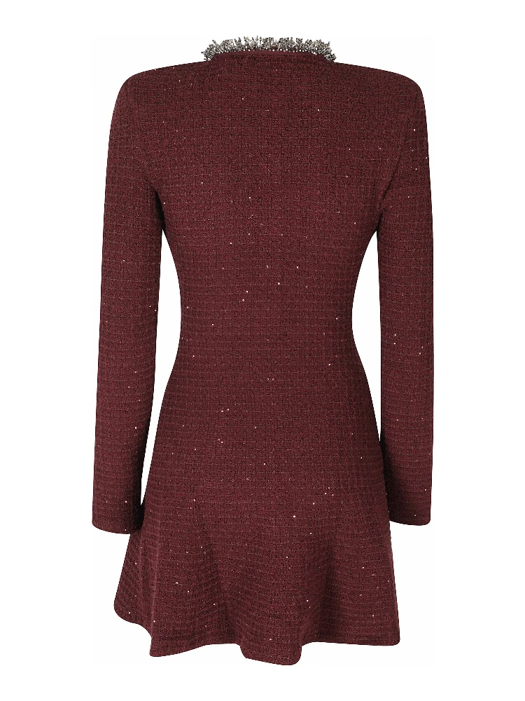 BURGUNDY TEXTURED KNIT EMBELLISHED MINI DRESS alternative