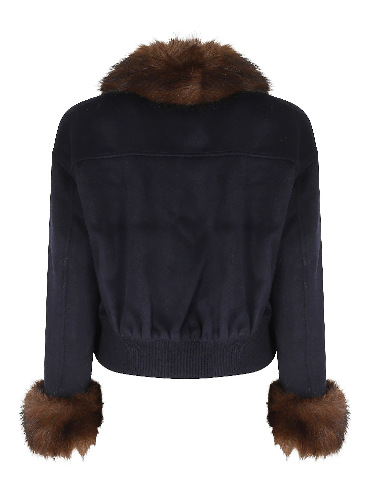 NAVY WOOL FUR TRIM JACKET alternative