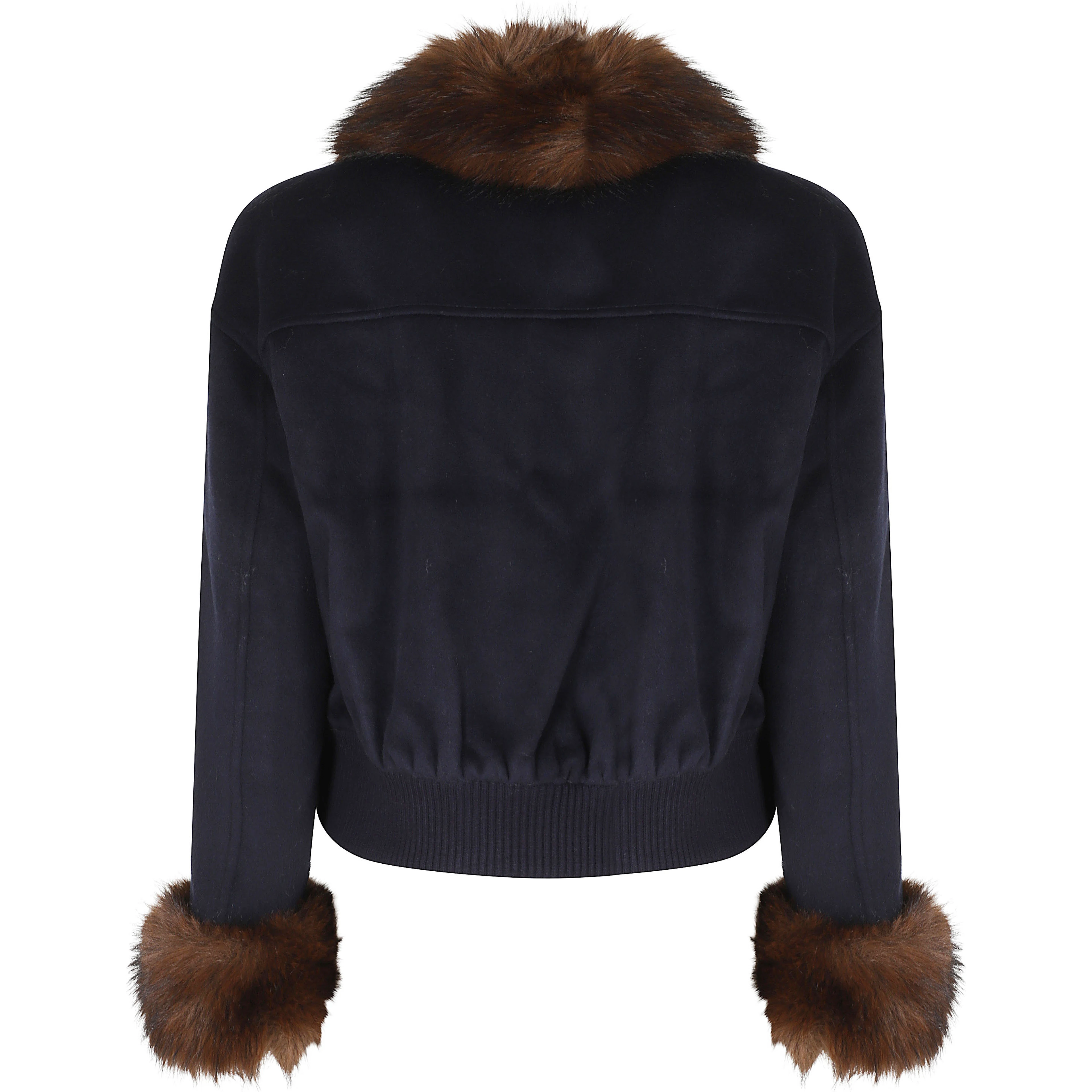 NAVY WOOL FUR TRIM JACKET