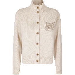 FOX HEAD INTARSIA MERINO HIGH NECK CARDIGAN