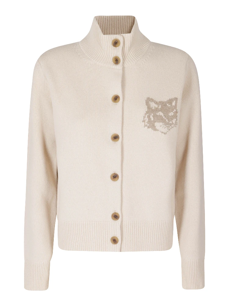 FOX HEAD INTARSIA MERINO HIGH NECK CARDIGAN