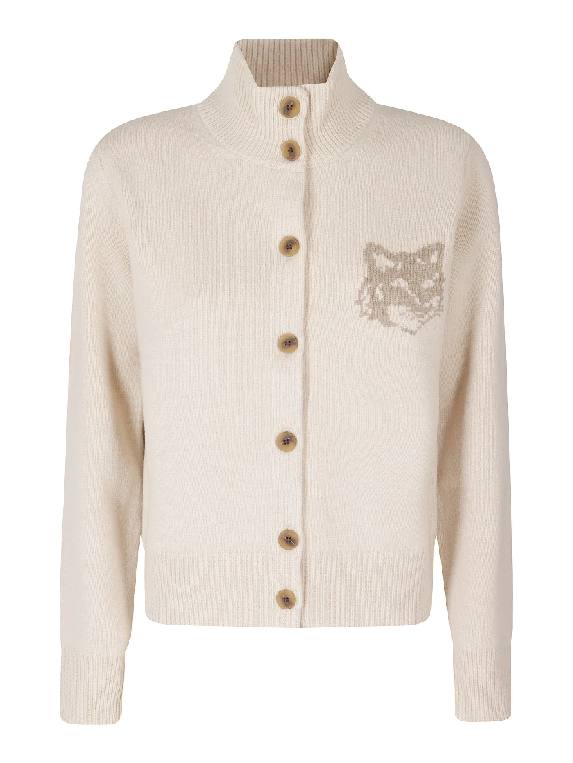 FOX HEAD INTARSIA MERINO HIGH NECK CARDIGAN