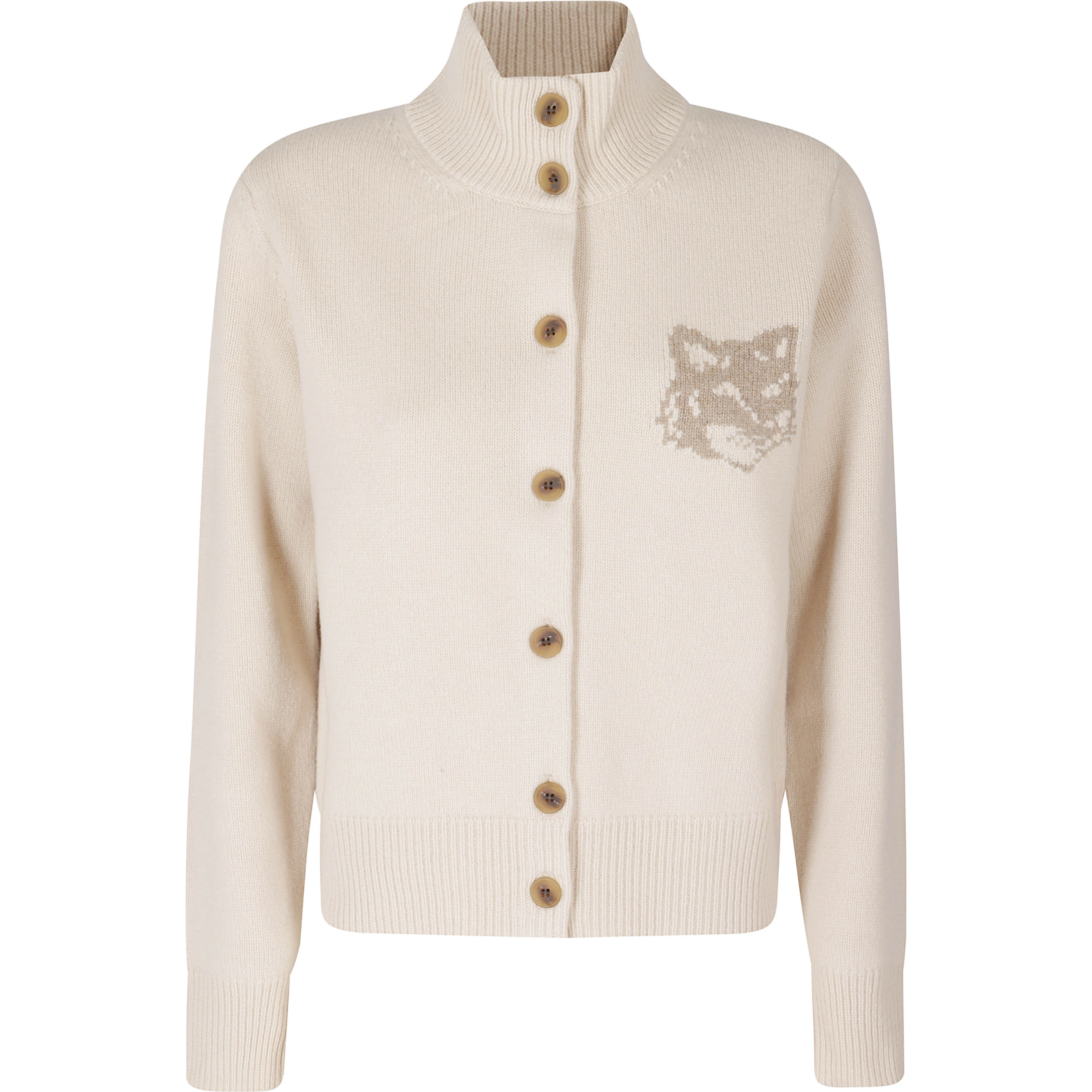 FOX HEAD INTARSIA MERINO HIGH NECK CARDIGAN