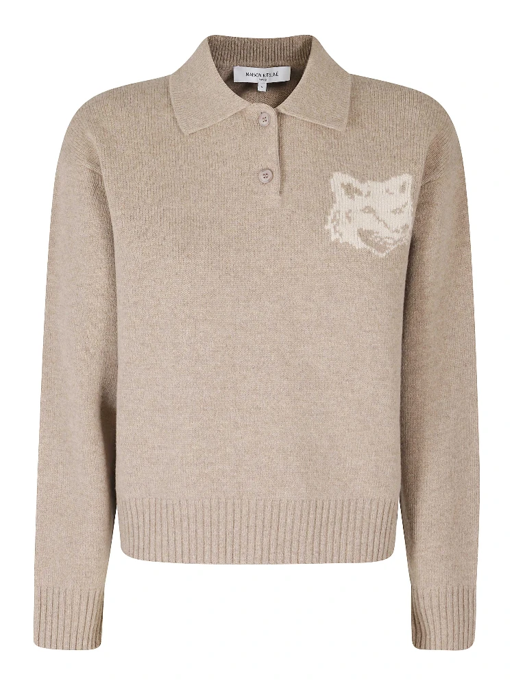 FOX HEAD INTARSIA MERINO POLO JUMPER