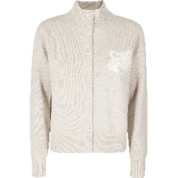 FOX HEAD INTARSIA MERINO HIGH NECK CARDIGAN