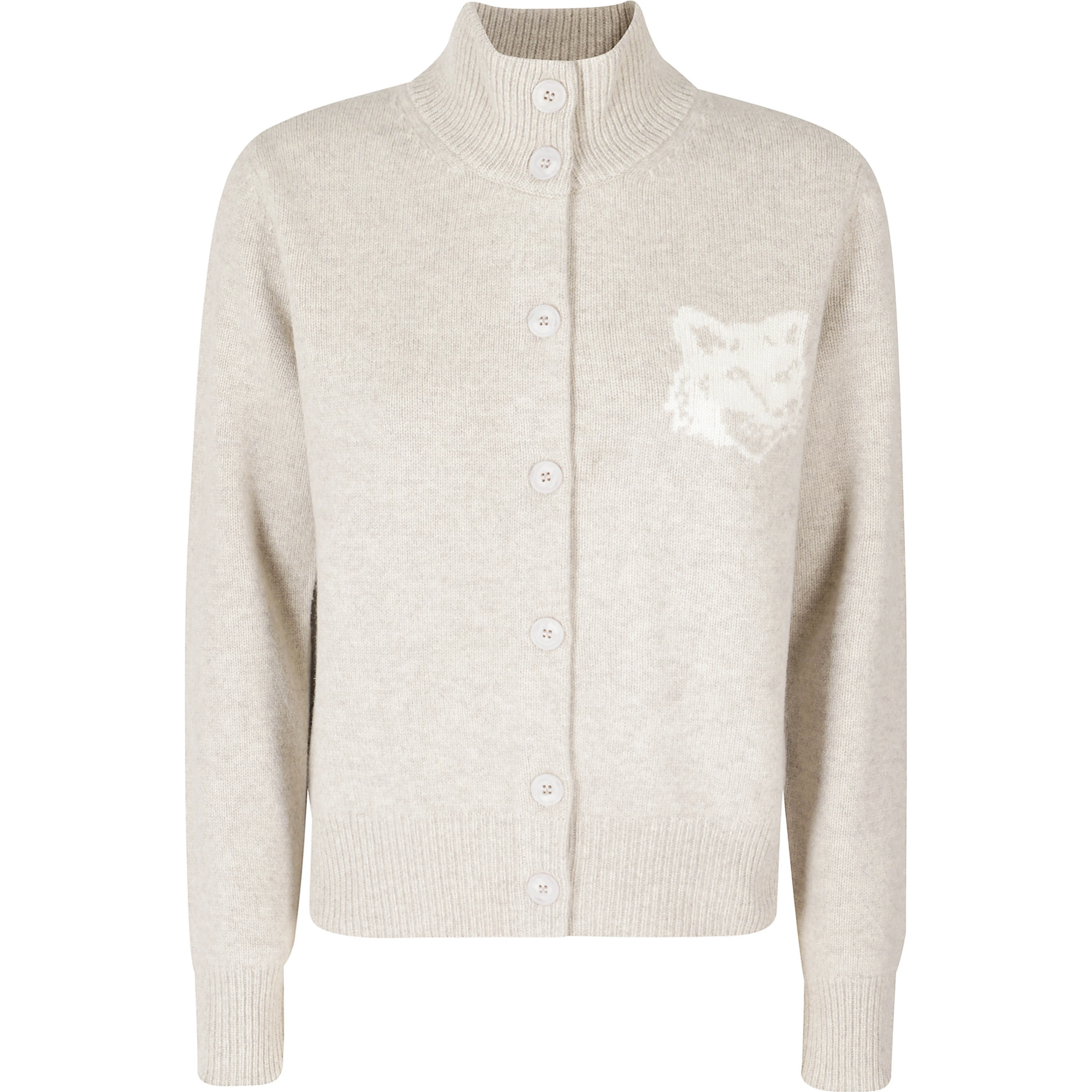 FOX HEAD INTARSIA MERINO HIGH NECK CARDIGAN