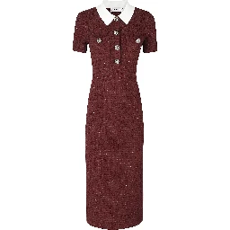 BURGUNDY TEXTURED KNIT MIDI DRESS