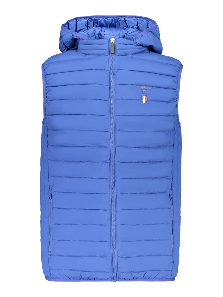 Blue Polyester Sleeveless Jacket