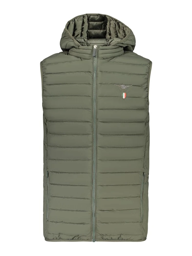 Green Polyester Sleeveless Jacket