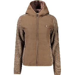Brown Polyester Women's Jacket with Hood