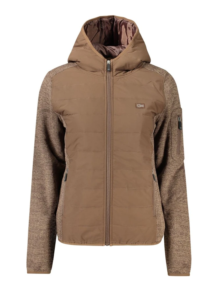 Brown Polyester Women's Jacket with Hood