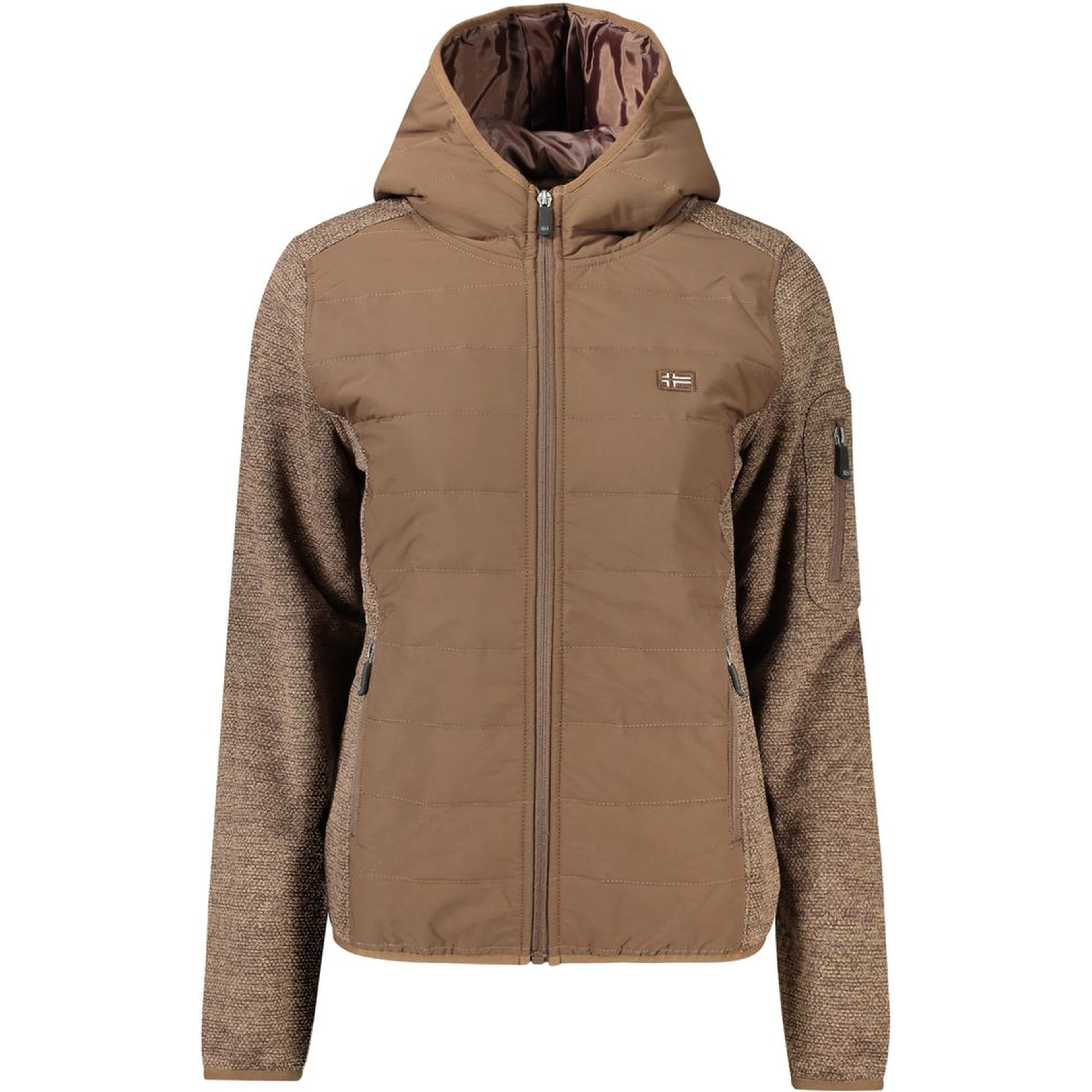 Brown Polyester Women's Jacket with Hood