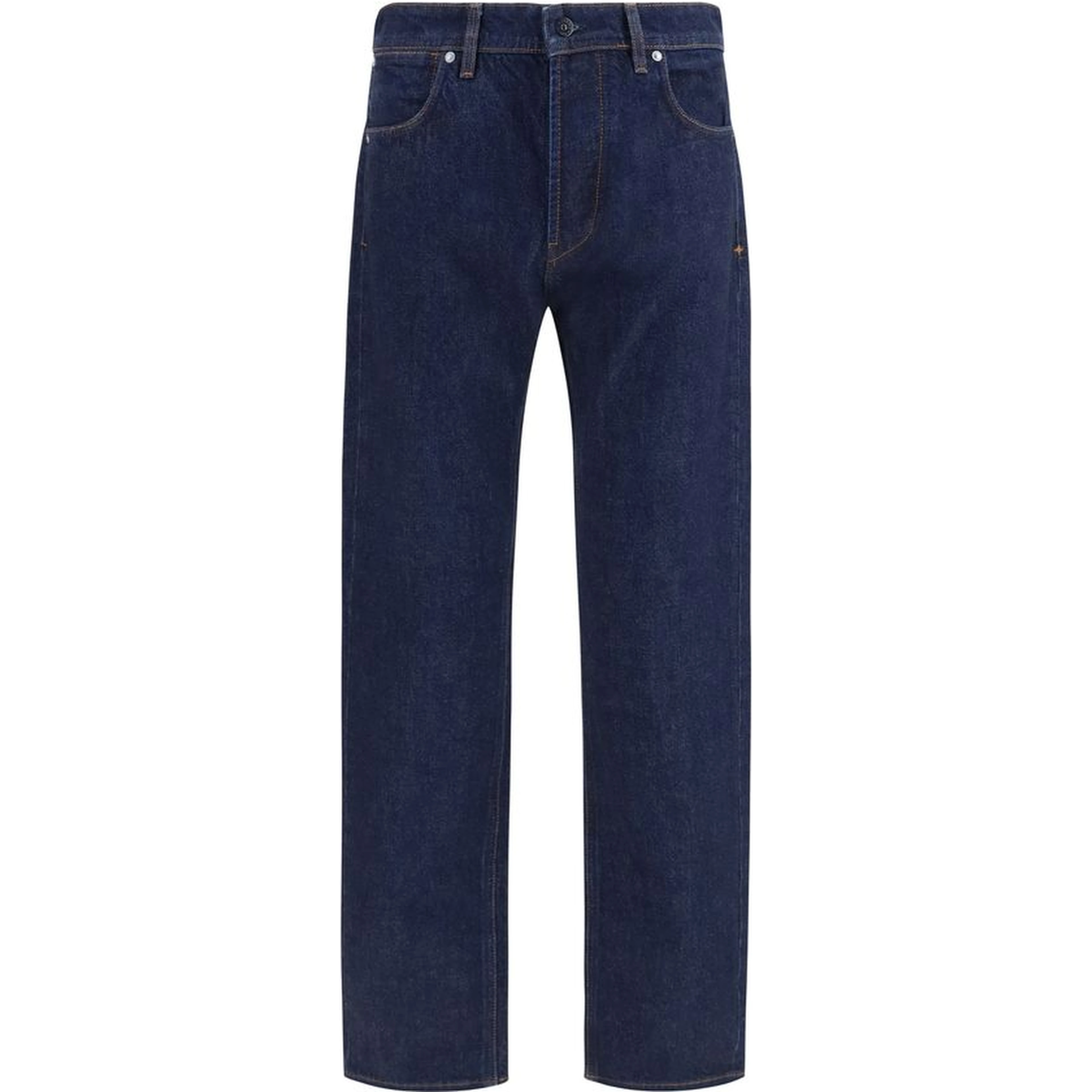 Blue Cotton Straight-Leg Jeans