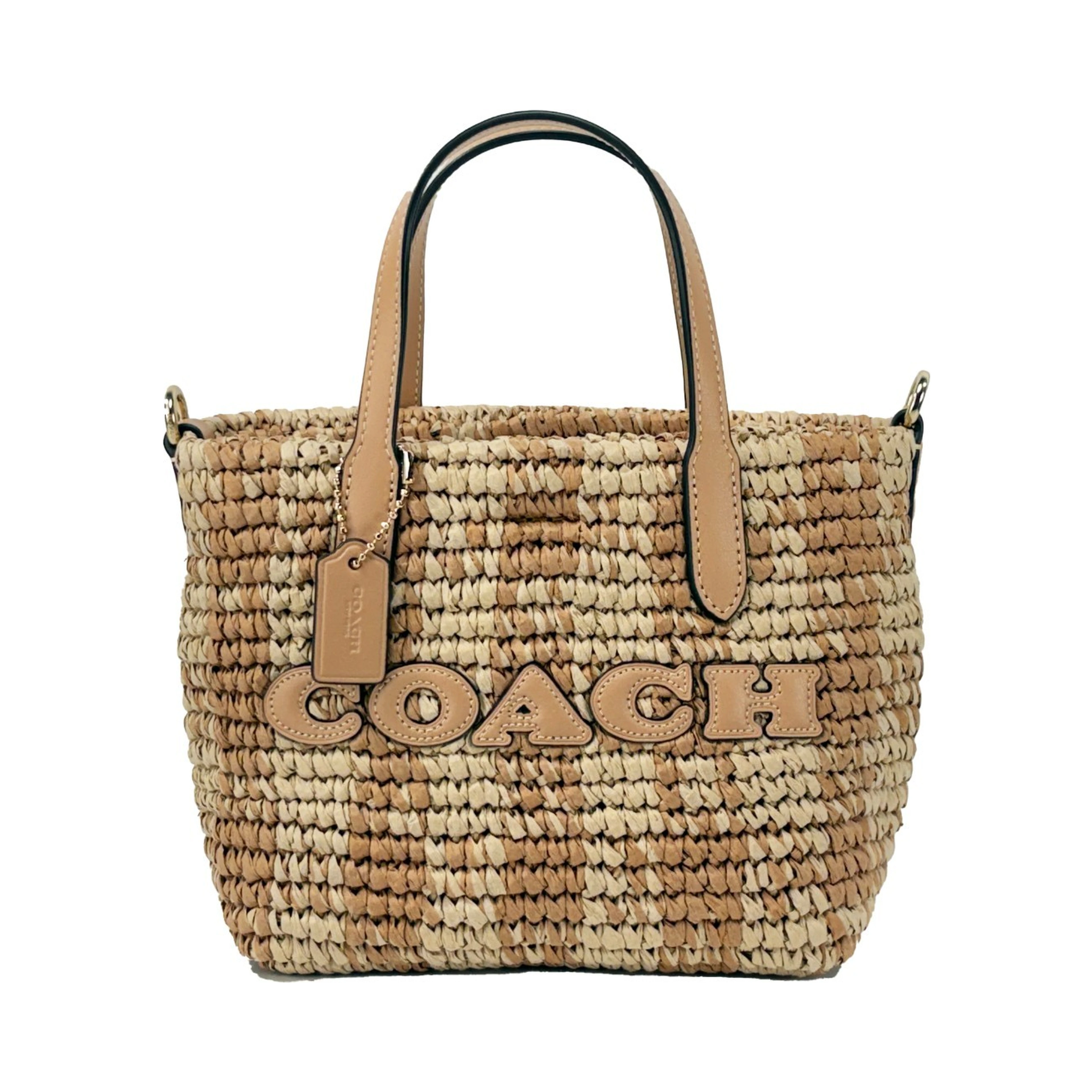Coach Mini City Gingham Straw Tote Crossbody Bag