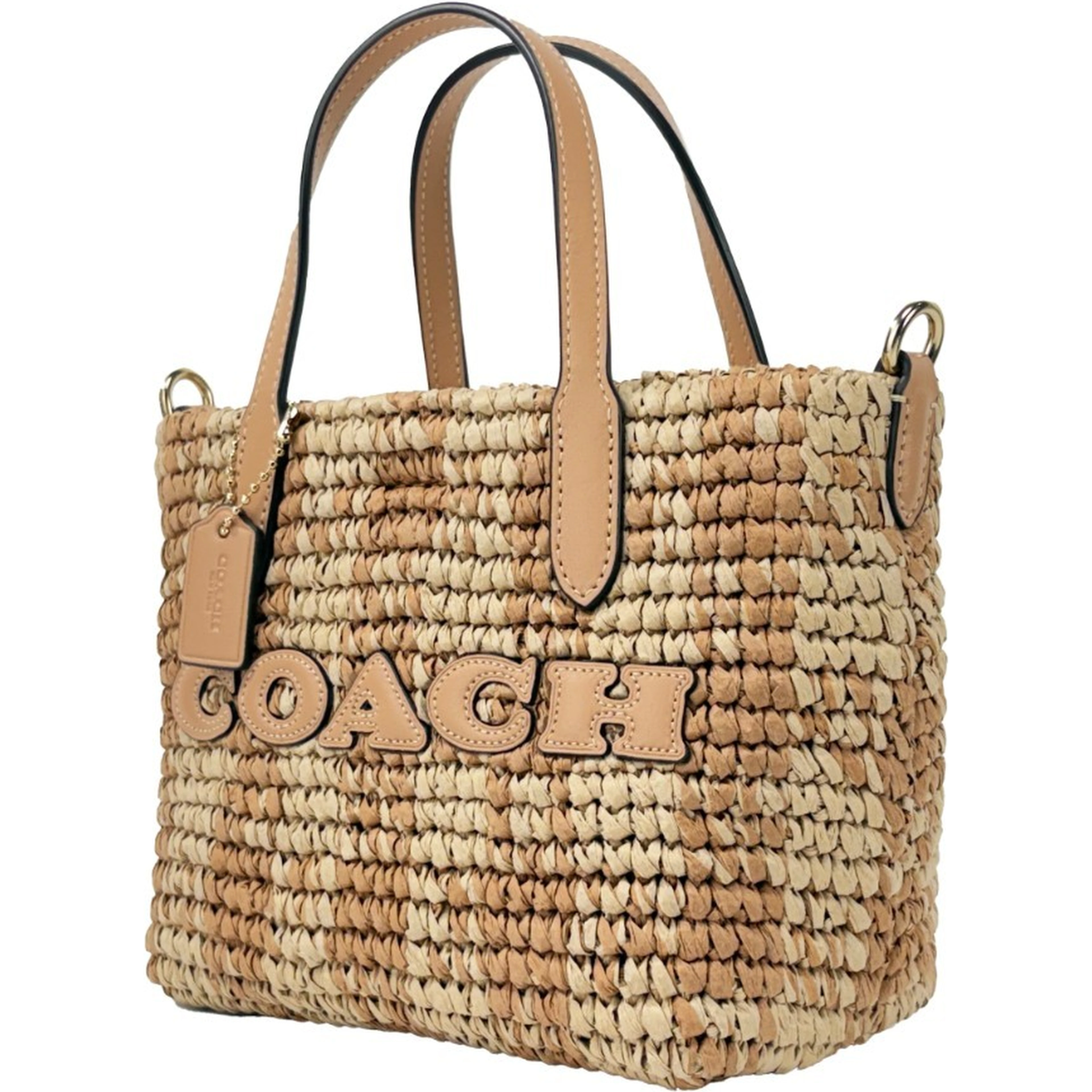 Coach Mini City Gingham Straw Tote Crossbody Bag