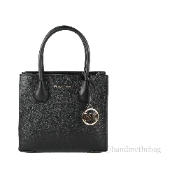 Michael Kors Mercer Medium Leather Messenger Crossbody Handbag (Black Solid)