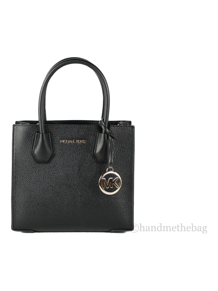 Michael Kors Mercer Medium Leather Messenger Crossbody Handbag (Black Solid)